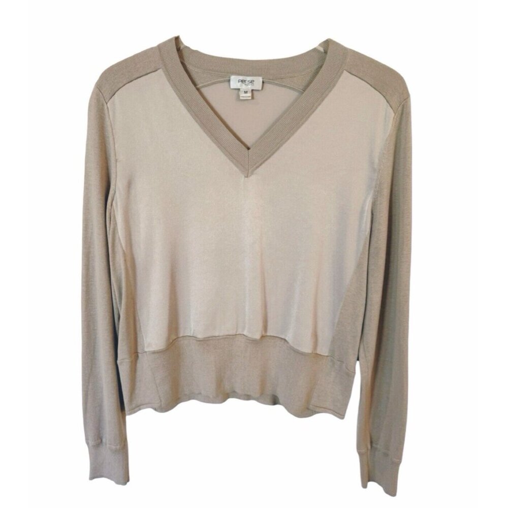 PER SE Taupe Sweater with Satin Like Front